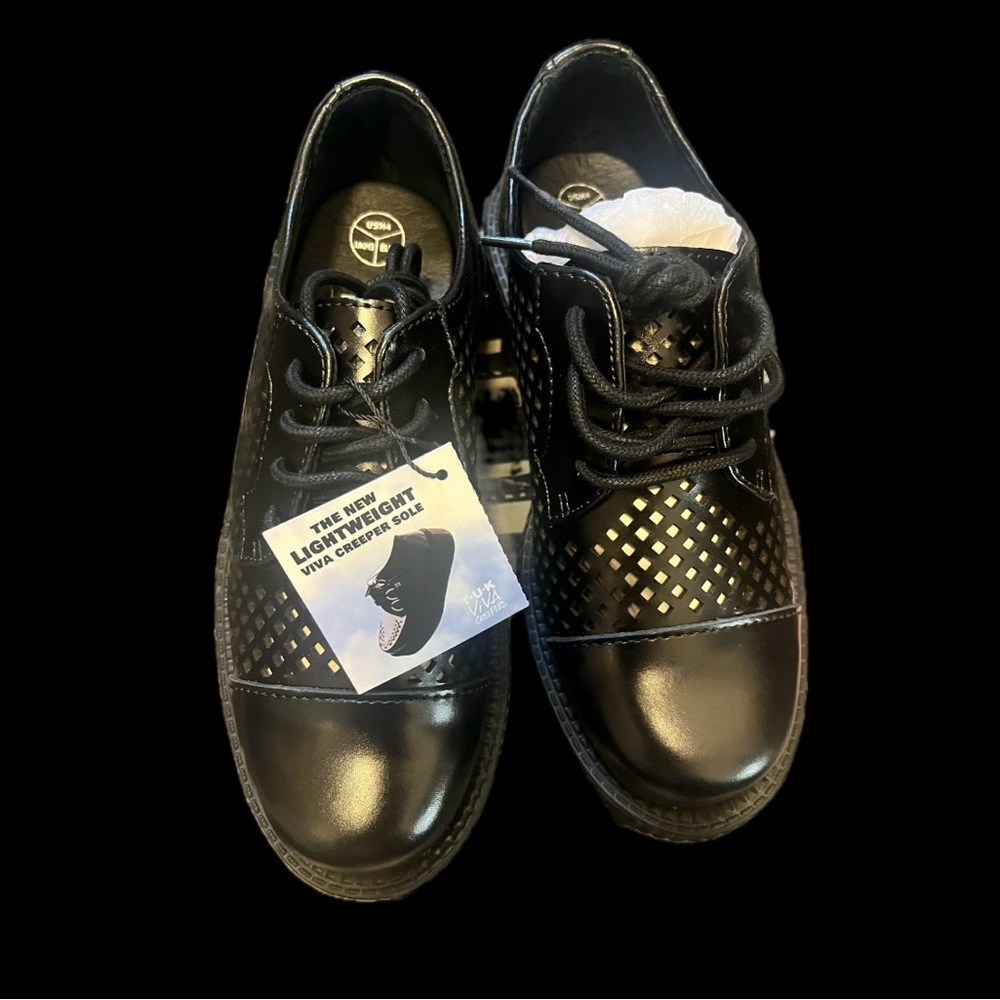 T.U.K.Anarchic Black Perforated Leather Shoes - Size 6 New in Box TUK